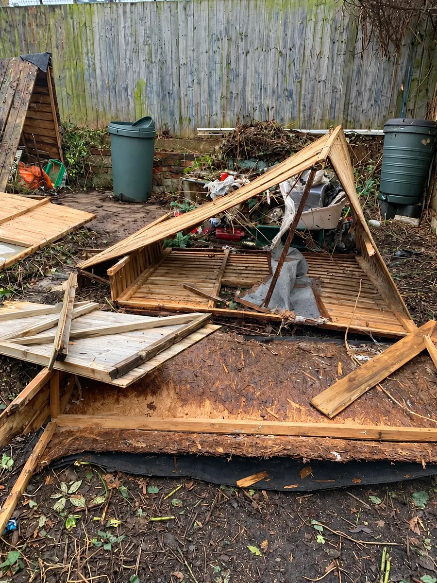 Shed being dismantled during a garden clearance